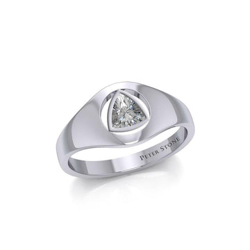 Small Silver Ring with Inlaid Recovery Symbol TRI1932-Trillion Cut - Jewelry